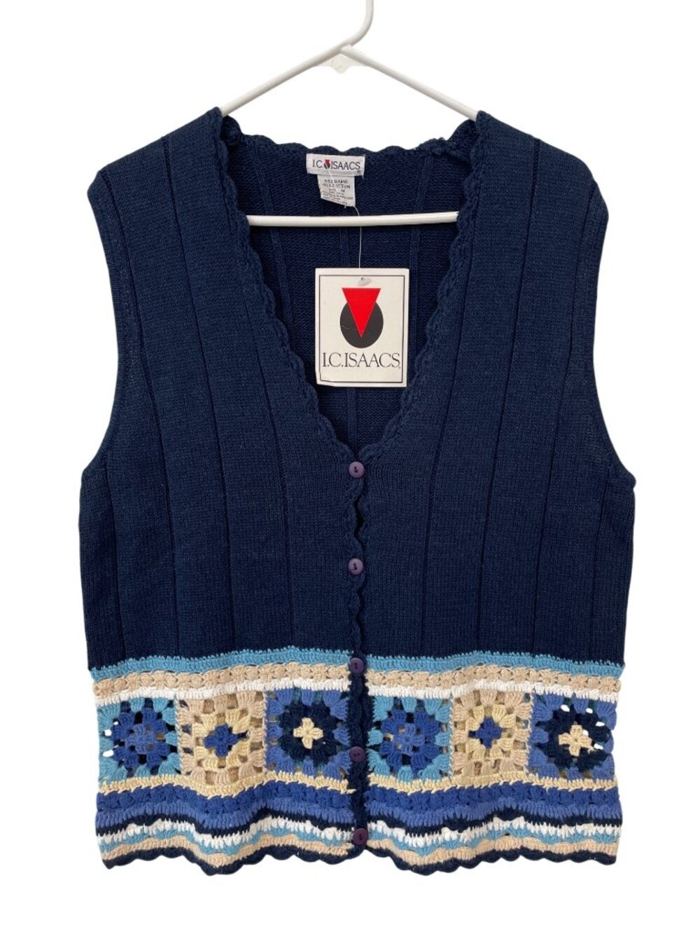 Vintage IC Isaacs Sweater Vest Size Medium Floral Button Up Knit Deadstock NEW